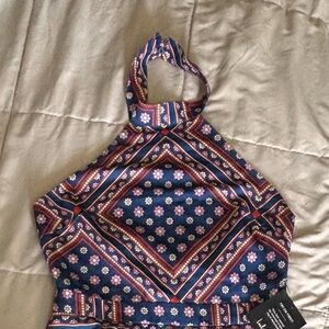 Blue and Red Patterned Halter Top shorts jumper